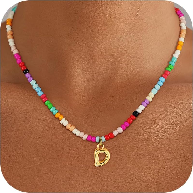 Maxcate Valentines Day Gifts for Kids Teen Girls Women - Bubble Colorful Initial Necklaces for Teen Girl Gifts Trendy Stuff Birthday Valentines Gift Choker Necklace for Women Girl Kids Jewelry - Image 1